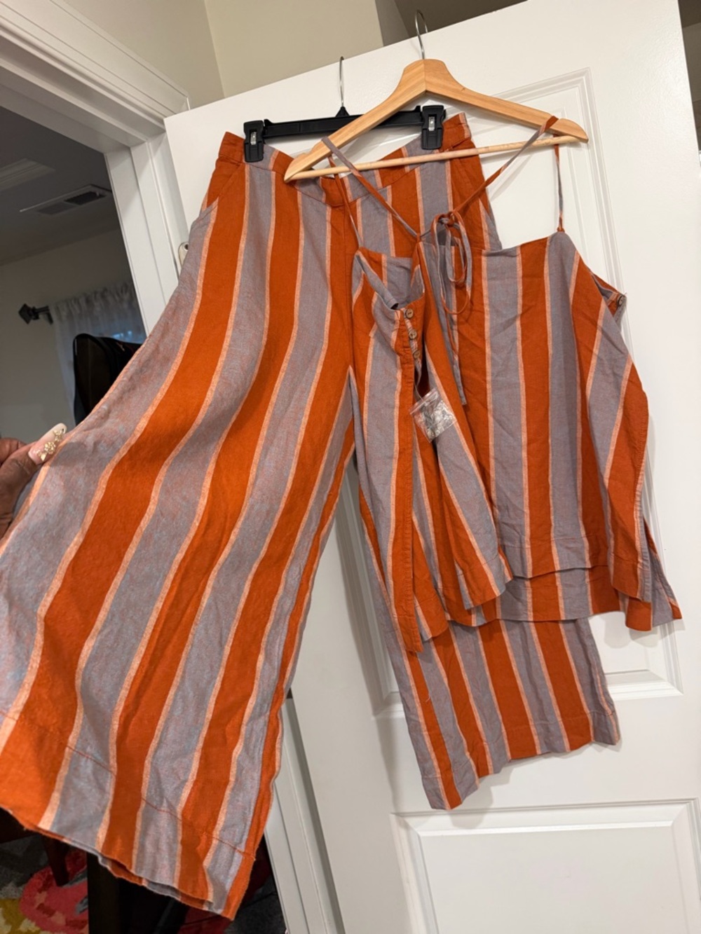 Free People Sightseer Linen Striped Pant Suit 🔥 Size L - Picture 4 of 4